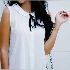 Forever 21 White Sleeveless Blouse with Black Tie